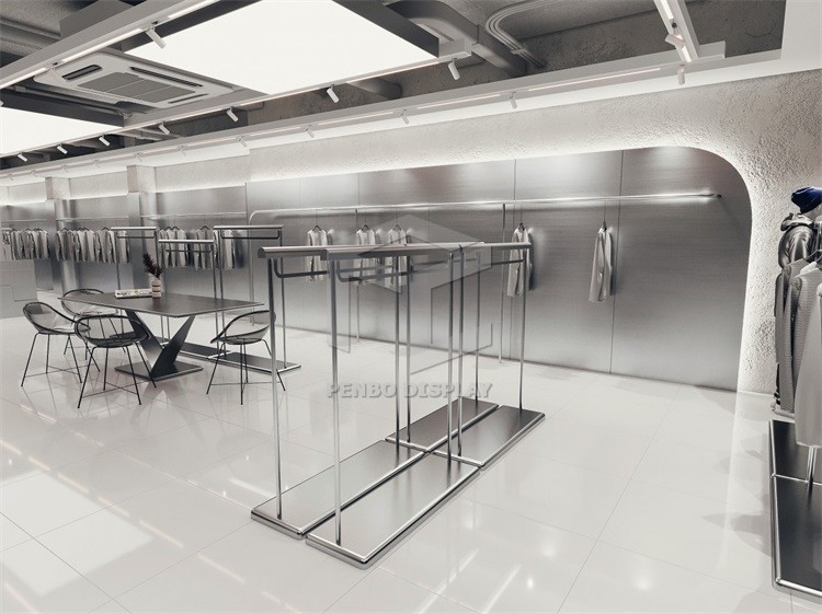 Metal Clothing Shop Display Furniture Veneered Surface