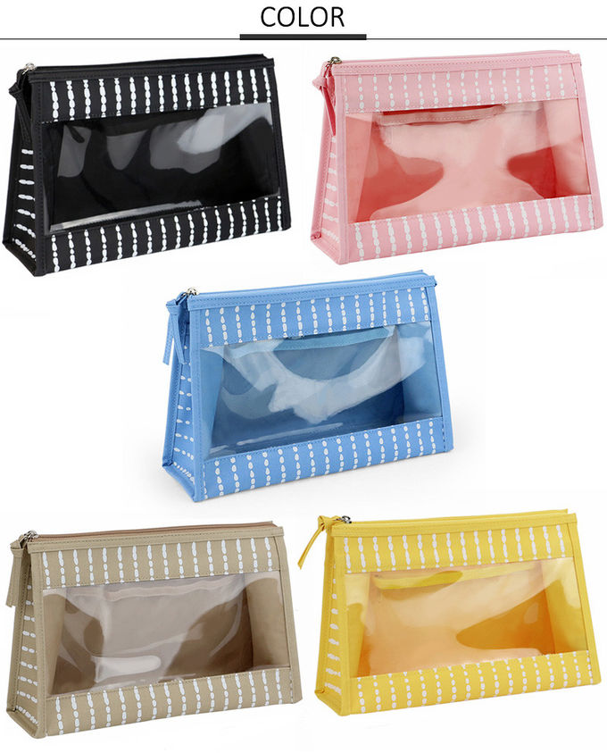 Customized Clear Transparent PVC+Polyester Cosmetic Bag With Zipper