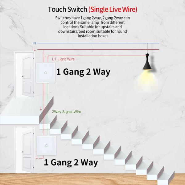 Single Live Wire Control Double Pole Timer Switch 2 Gang 2 Way Stair Switch Bed Switch