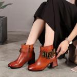 S183 Factory oil wax leather handmade retro women's shoes flower ethnic style