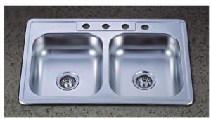 Wholesale 33x22 inch Double Bowl Stainless Steel Topmounted Kitchen Sink with 4 Four holes from china suppliers