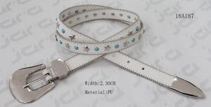 Wholesale Pure White PU Womens Fashion Belts With Metal Stars &amp; Blue Stones , Metal Loop Metal Tip from china suppliers