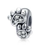 White Cubic Zircon Footprint Shape Beads Charm For Women 925 Sterling Silver
