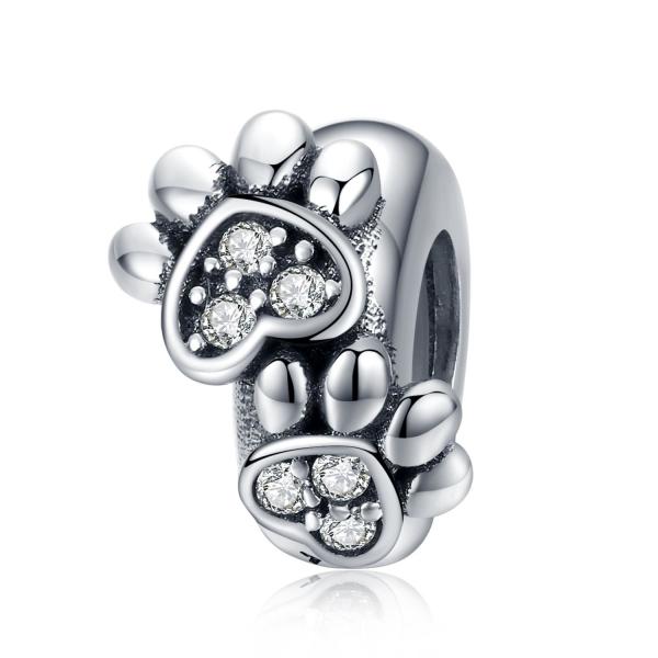 White Cubic Zircon Footprint Shape Beads Charm For Women 925 Sterling Silver