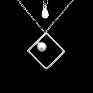 Wholesale Square Shape Sterling Silver Single Pearl Necklace Blank Simple Platinum Jewellery from china suppliers