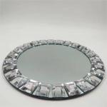 Gold Diamond Beaded Rim Charger Plates Mirror Flat Dish For Wedding Event