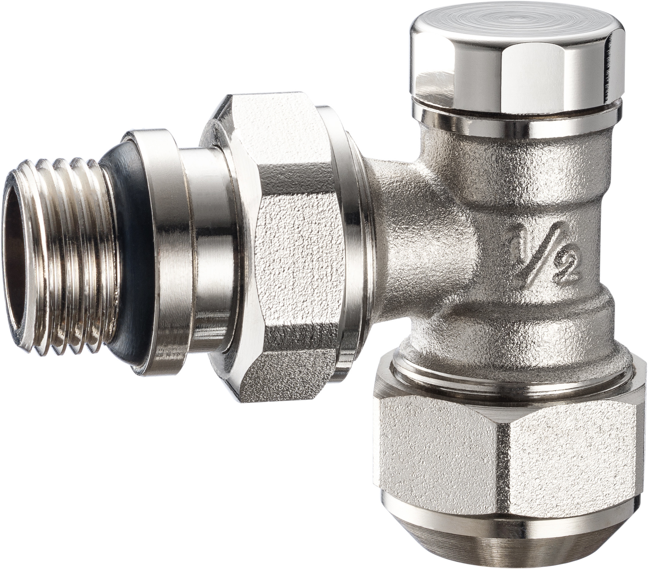4403 Concealed Handle Brass TRV Angle Valve for Radiator Return DN15 Nickel Plated w/ AL-PL Adapter x Flex. Male Nipple