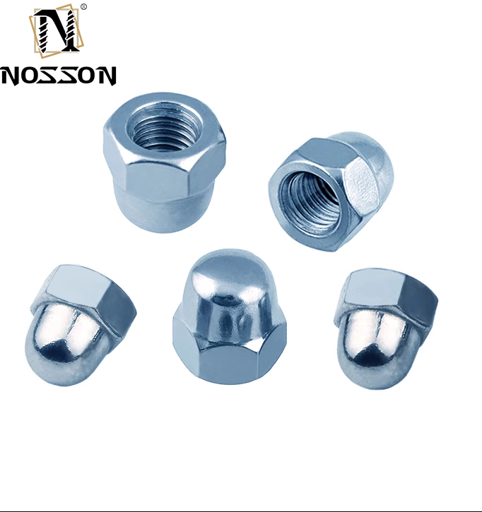 Water Treatment DIN Standard Yellow Coating Brass Finish Zinc Flake Coated Hex Cap Nut Acorn Nut with Hexagon Dome Cap