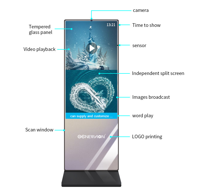 43 Inch Totem Magic Mirror Digital Signage With Body Sensor For Fitness Center