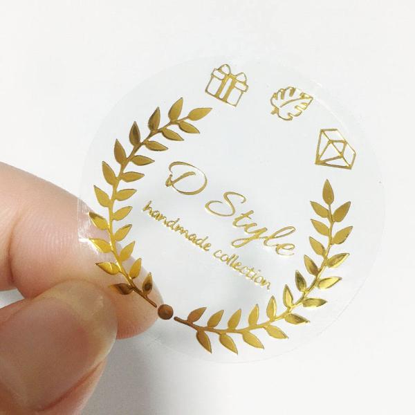 Self Adhesive Customized Printing Clear Gold Foil Stickers Transparent Logo