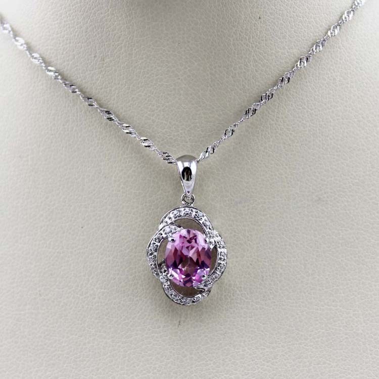 925 Silver Pendant Necklace 7x9mm Oval Lavender Amethyst Cubic Zirconia (PSJ030)