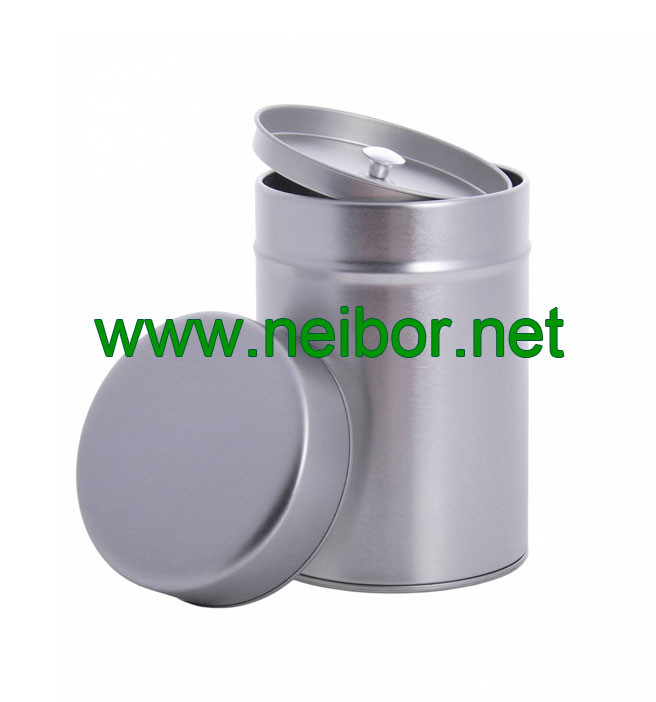 silver plain round tea tin can with airtight double lids