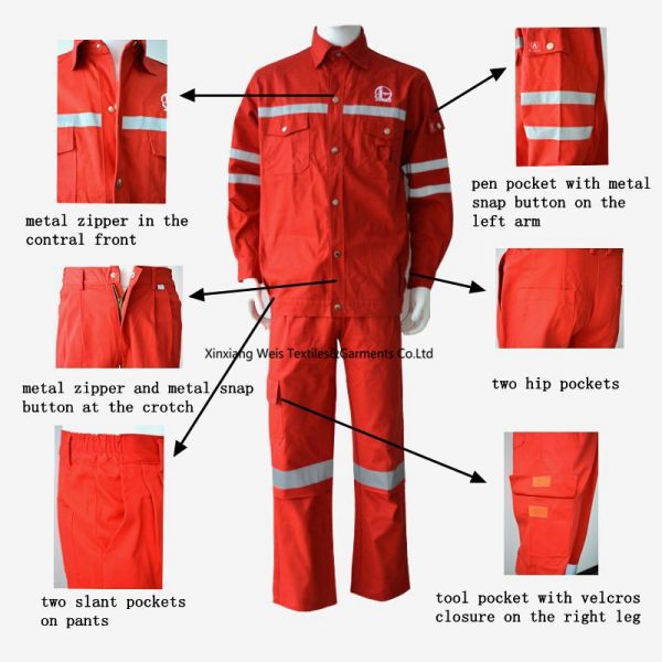 Red Cotton Fire Retardant Suit / Reflective Flame Resistant Rain Suit