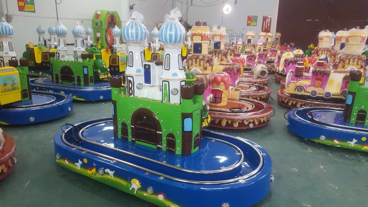Coin Operated Kids Riding Machine / Electronic Castle Rotation Train Go Round Carousel