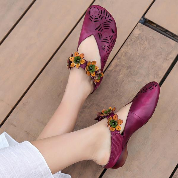 S004 2020 spring and summer new leather hollow flower velcro women's shoes round