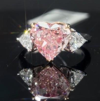 Custom-Made Heart Cut Lab Created Diamond Ring Pink Jewelry 4.03ct Three Stone