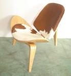 Modern Leisure Shell Chair Lounge Chair In Dark Brown Leather wood stool