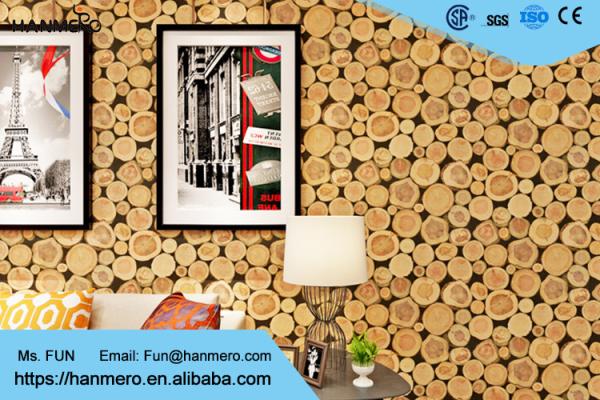 Soundproof Wood 3D Room Wallpaper , 3D Vinyl Wallpaper For TV Background