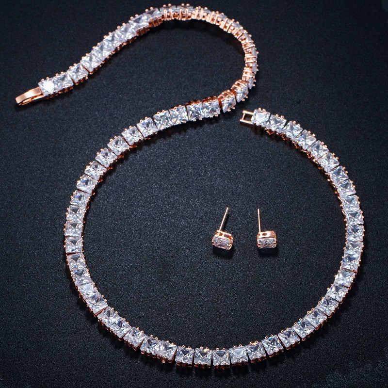 Simple Female White Crystal Jewelry Set Charm Necklace Bracele Earring Ring For Women Ring Bracelet Wedding Necklace