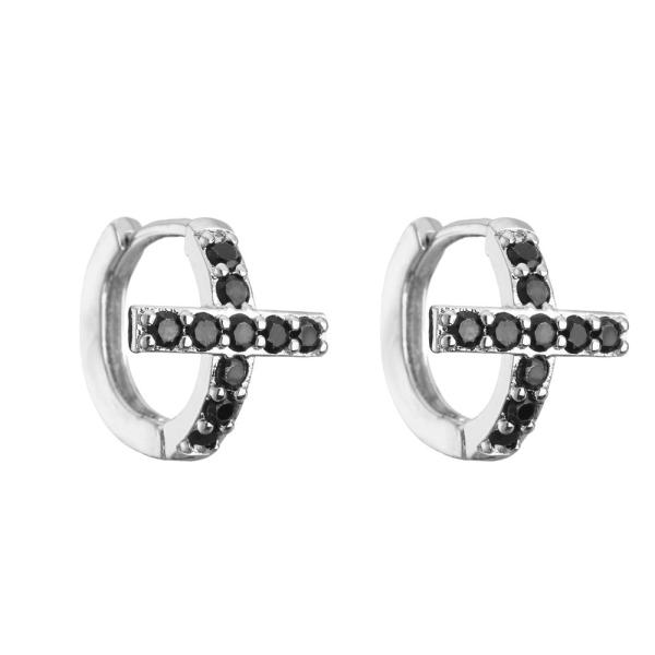 Contemporary Sterling Silver Jewelry Hoop Earrings Mens Diamond Cross Earrings