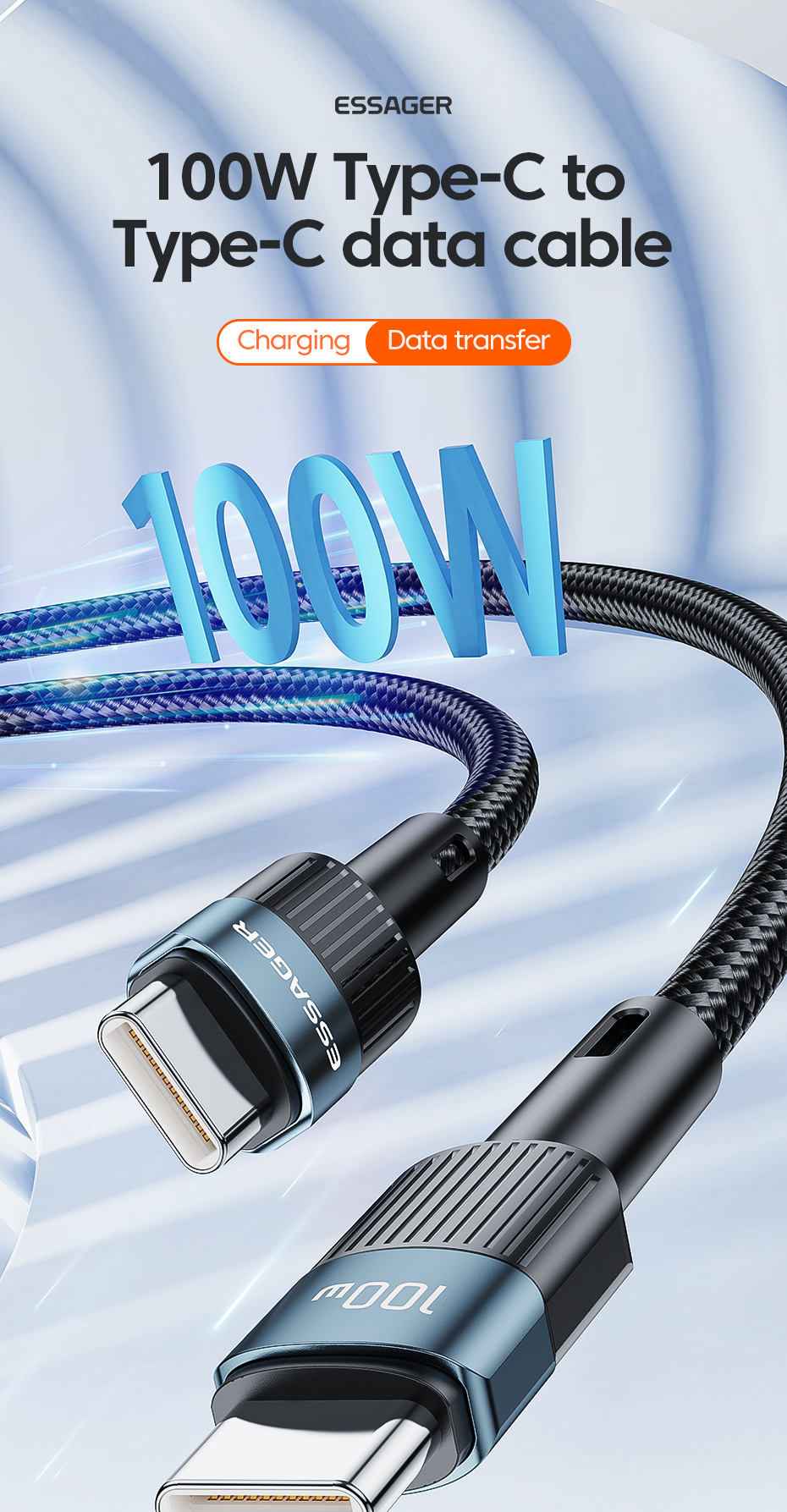 Fast Charging USB C To C Data Cable Wired Braided 100W For Mobile Phone Accessories