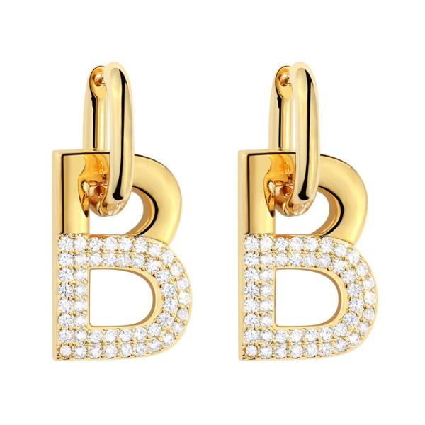 Women Accessories B Hoop Earrings in Brass with Custom Initial Letter and Gold