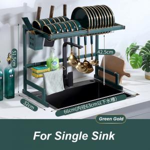 China Kitchen 25Inch Stainless Steel Dish Drying Rack Over Sink Green Gold 515mm Height on sale