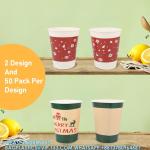 Christmas Paper Coffee Cups With Sleeves Lids 12 Oz Xmas Disposable Party Cup