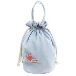 Shopping Blue / Black Color Cloth Drawstring Bags Cylindrical Shape