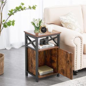 Wholesale Metal Frame Industrial Bedside Cabinet MDF Brown Wood Nightstand from china suppliers