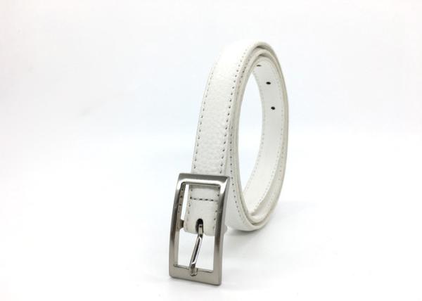 Womens Faux Leather Skinny Belts White Color For Dresses Rectangular Metal Pin