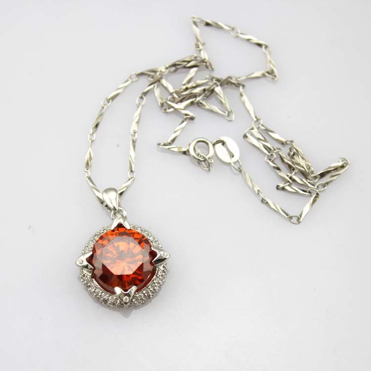 Women Jewelry 12mm Round Amethyst Cubic Zircon Charm Pendant Necklace (P17)
