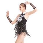 Black-White Stunning Tap Costume Sequined-Fringes Mock Neck Dance Dress