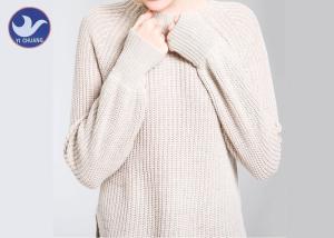Wholesale Cream Ladies Wool Jumpers Side Slit Reglan Sleeves Half Cardigan Knitting from china suppliers