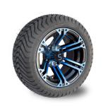 12 Inch Golf Cart Rims And Tire Combo Blue Glossy Black 4 / 101.6 PCD