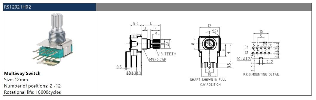 RS12 Rotary Multi-Way Switch 12mm Volume Control Switch