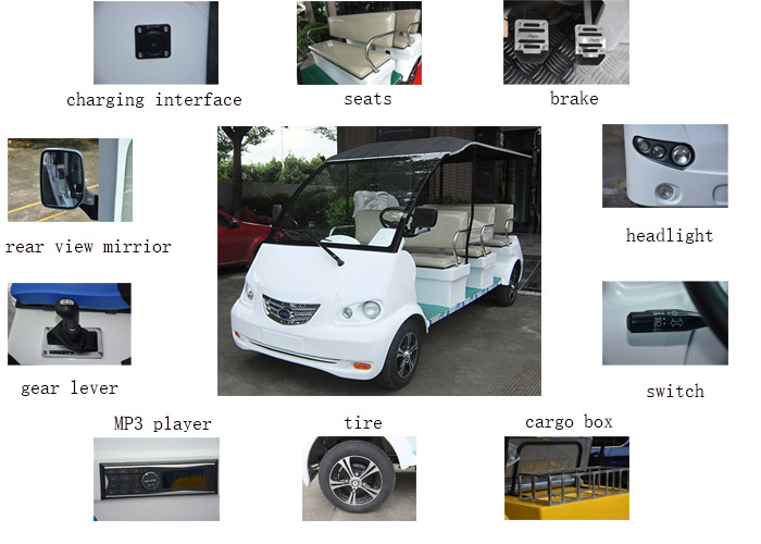 Small Turning Radius 4 Wheels Electric Tourist Vehicles With 8 Seats