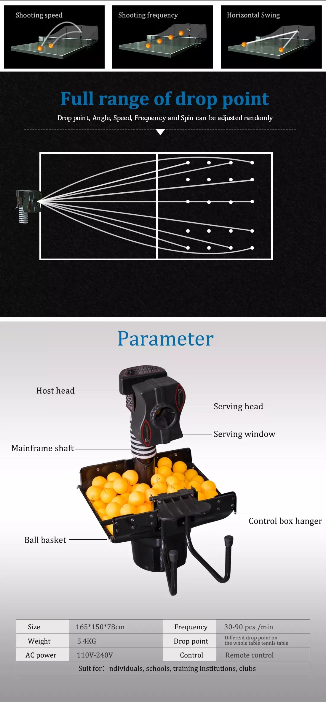 ROHS Certified 80pcs Table Tennis Machine Automatic Ping Pong Ball Launcher