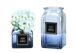 Wholesale Elegant Square Decorative Clear Glass Vases Customized Logo Printing from china suppliers