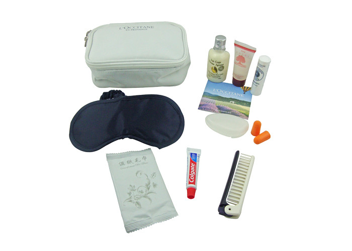 Practical Airline Amenity Kits Portable Nine Contents White Color Microfiber Pouch