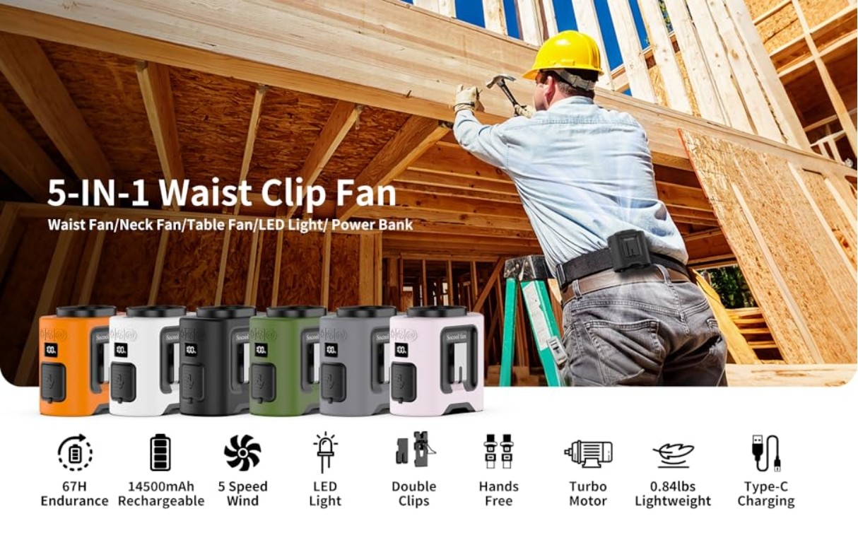 Socool Fan Clip Fan 14500mAh Indoor And Outdoor 4 Speed Levels Type-C Power Source Rechargeable Fan For Cooling