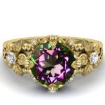 14K Gold Plated Sterling Silver Vintage Art Round Cut Mystic White Topaz