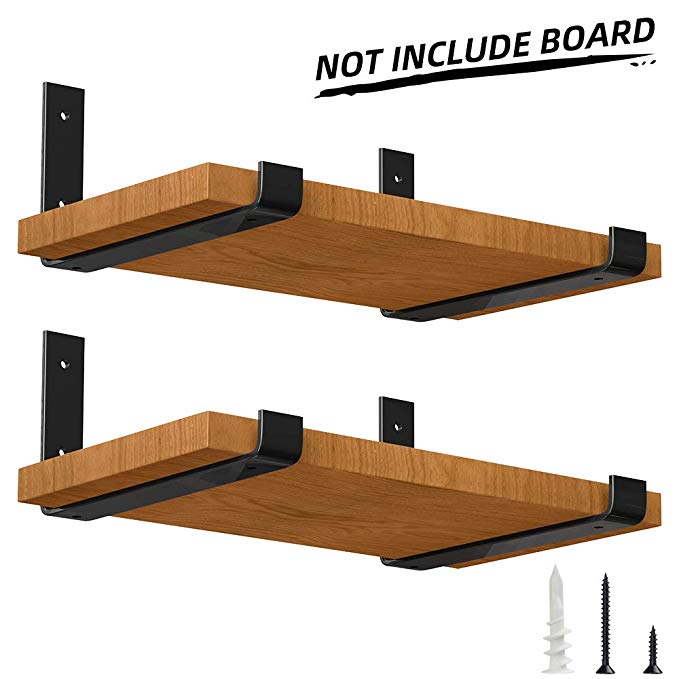 Shelf Brackets Heavy Duty Frosted Black Wall Bracket with Lip for Floating Shelves Rustic Iron Metal Shelf Bracket