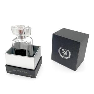 Wholesale Custom Silver Foil Logo Texture Black Paper Gift Perfume Box Packaging from china suppliers