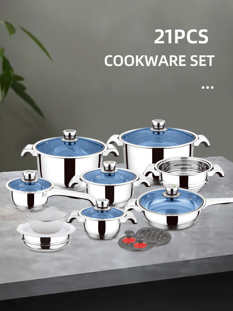 Multifunction Custom Pots And Pans Cookingware Set Cookware Cook Pot 21 Pieces Thickened Stainless Steel Cookware Set