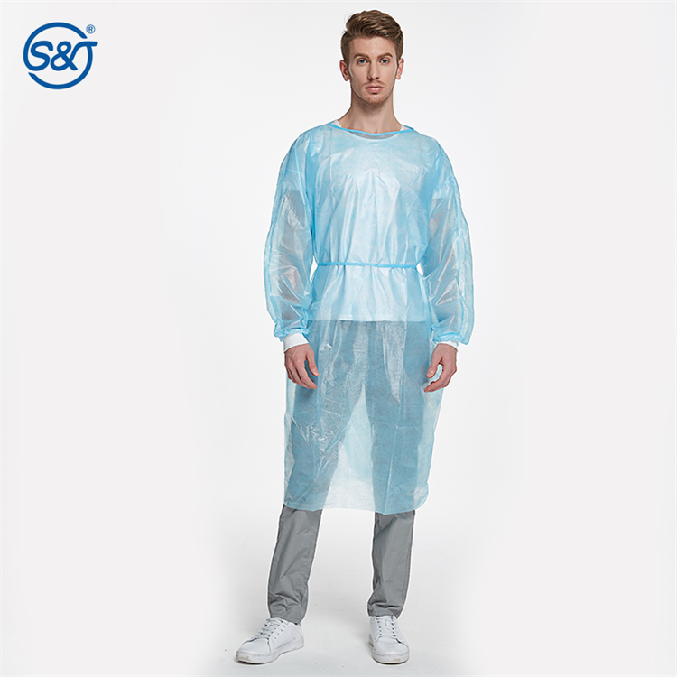 PPE Disposable Waterproof Protective Isolation Gown 25gsm PP Non Woven aami Level 1/2/3/4 Isolation Gowns with elastic cuffs