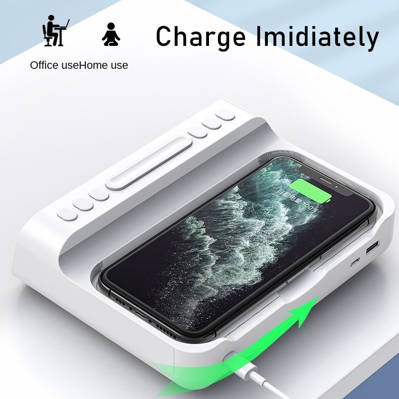 15W Fast Wireless Charger Alarm Clock Temperature Tester USB Station