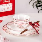 Business Gifts Technique Under Glazed Porcelain Dinner Set For Red Spring