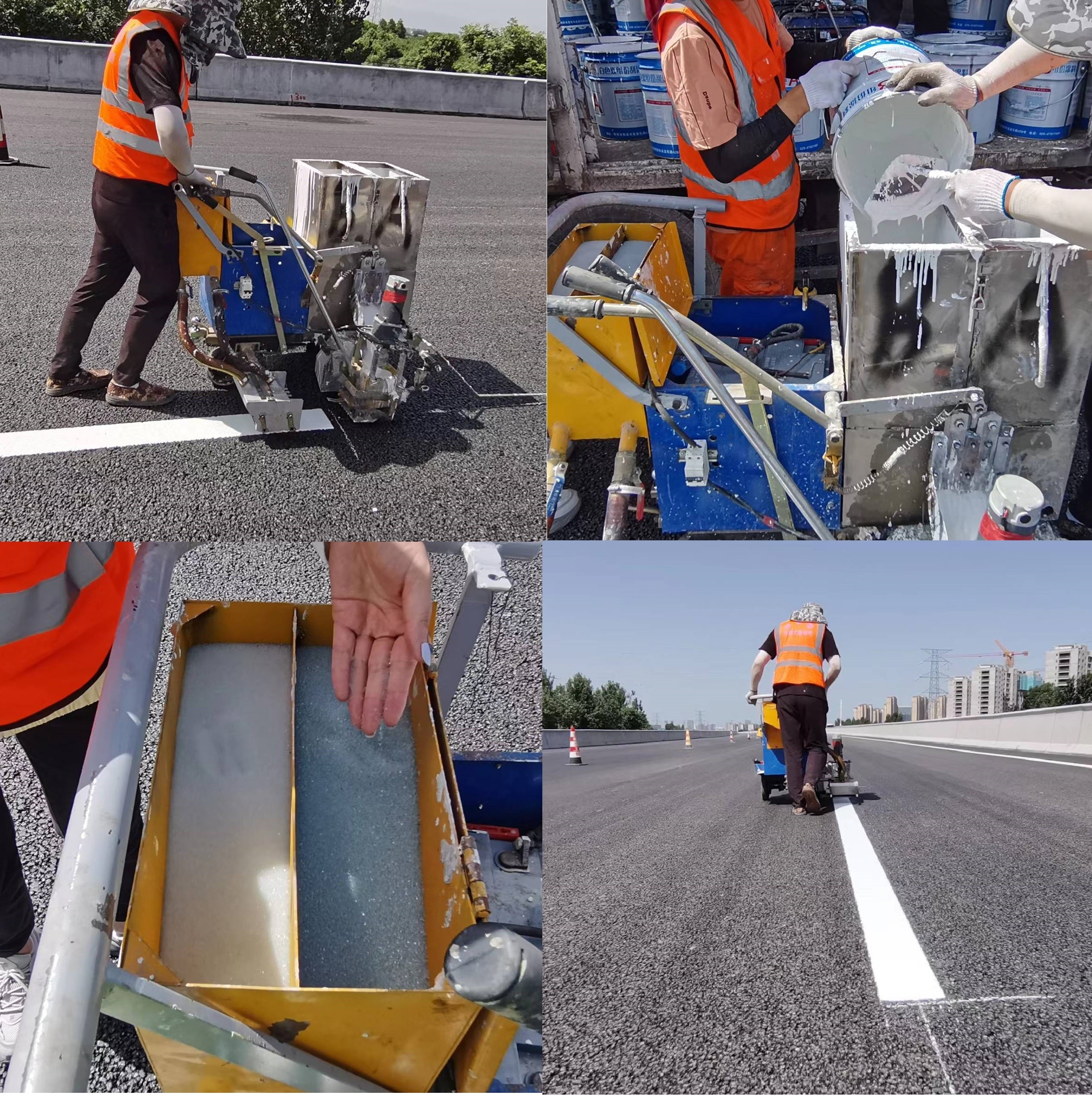 labor puahing Scraping two compoent road line marking machine