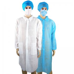 China White Blue SMS Disposable Lab Coat M / L / XL OEM on sale